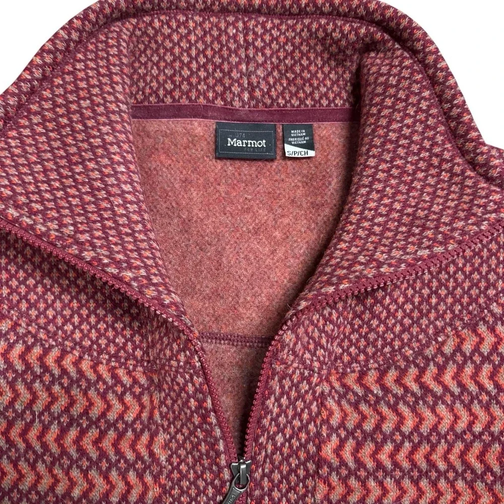 Marmot‎ Zig Zag Full-Zip Women's Jacket Maroon Red Sz Small Wool Blend Gorpcore
